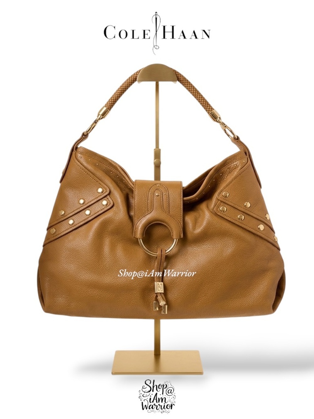 Cole Haan toffee pebble leather studded hobo bag  *shop@iamwarrior